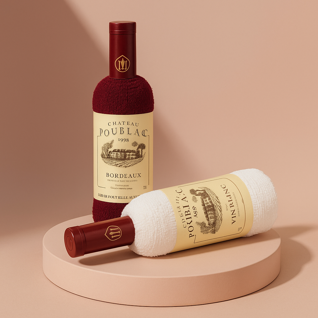 Flaschenillusion – Handtuch als Weinflasche